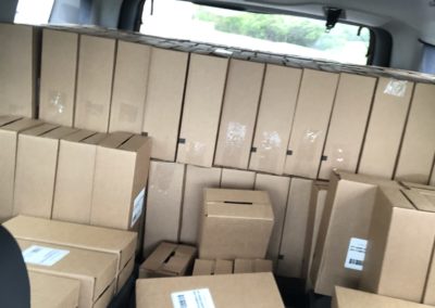 Boxes of Anti-bac in Car